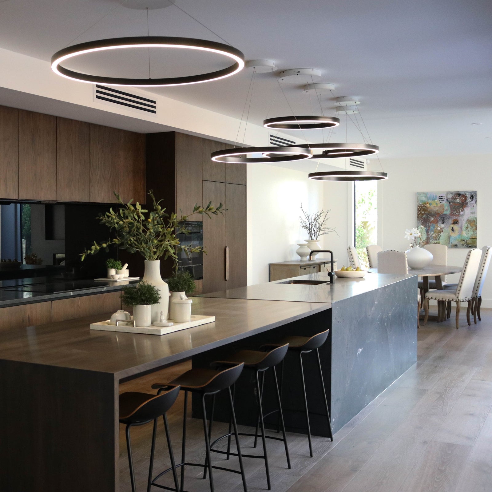 Halo LED pendant lights at house in Remuera