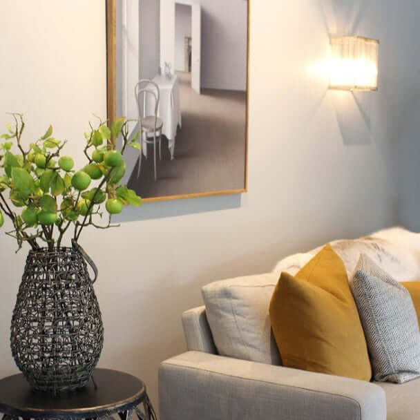 Living room with new york loft style wall light