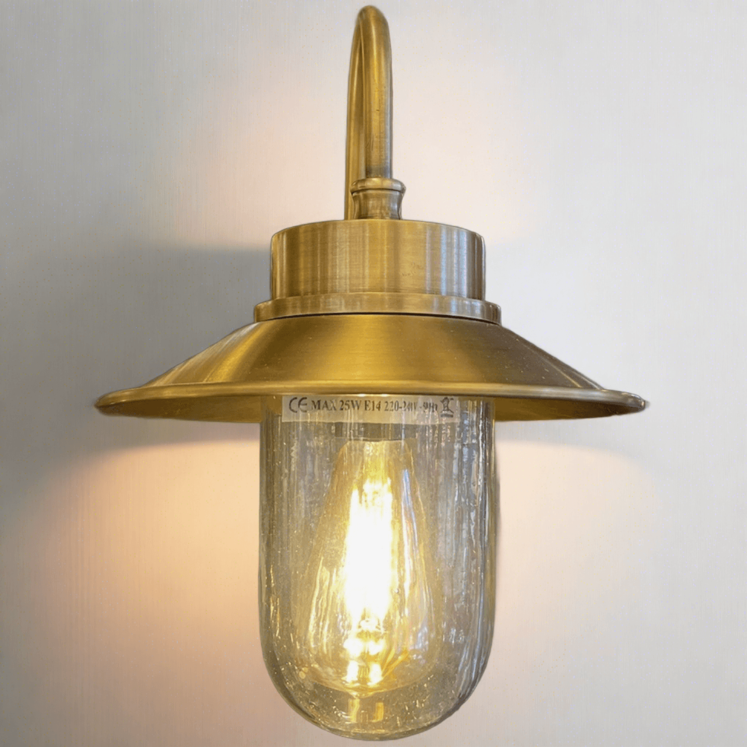 Brass and glass indoor outdoor wall light