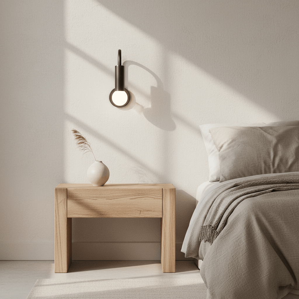 Modern wall light fixture with a single bulb on a dark background