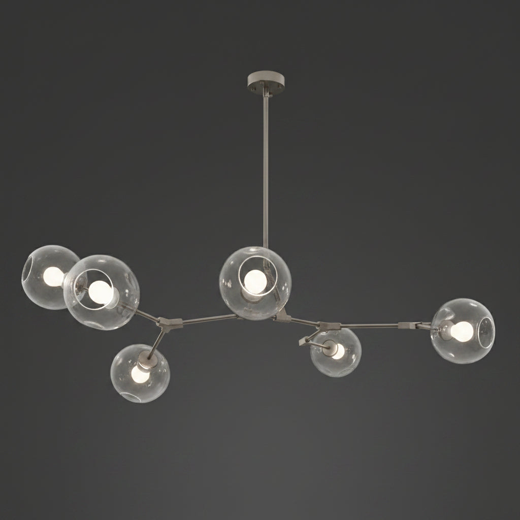 Modern chandelier with silver frame on a grey background