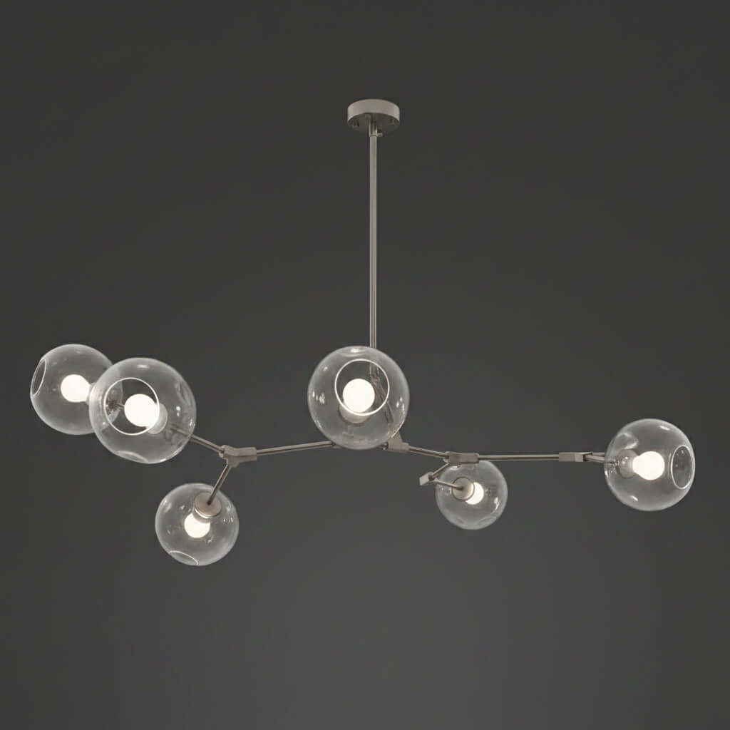 Modern chandelier with silver frame on a grey background