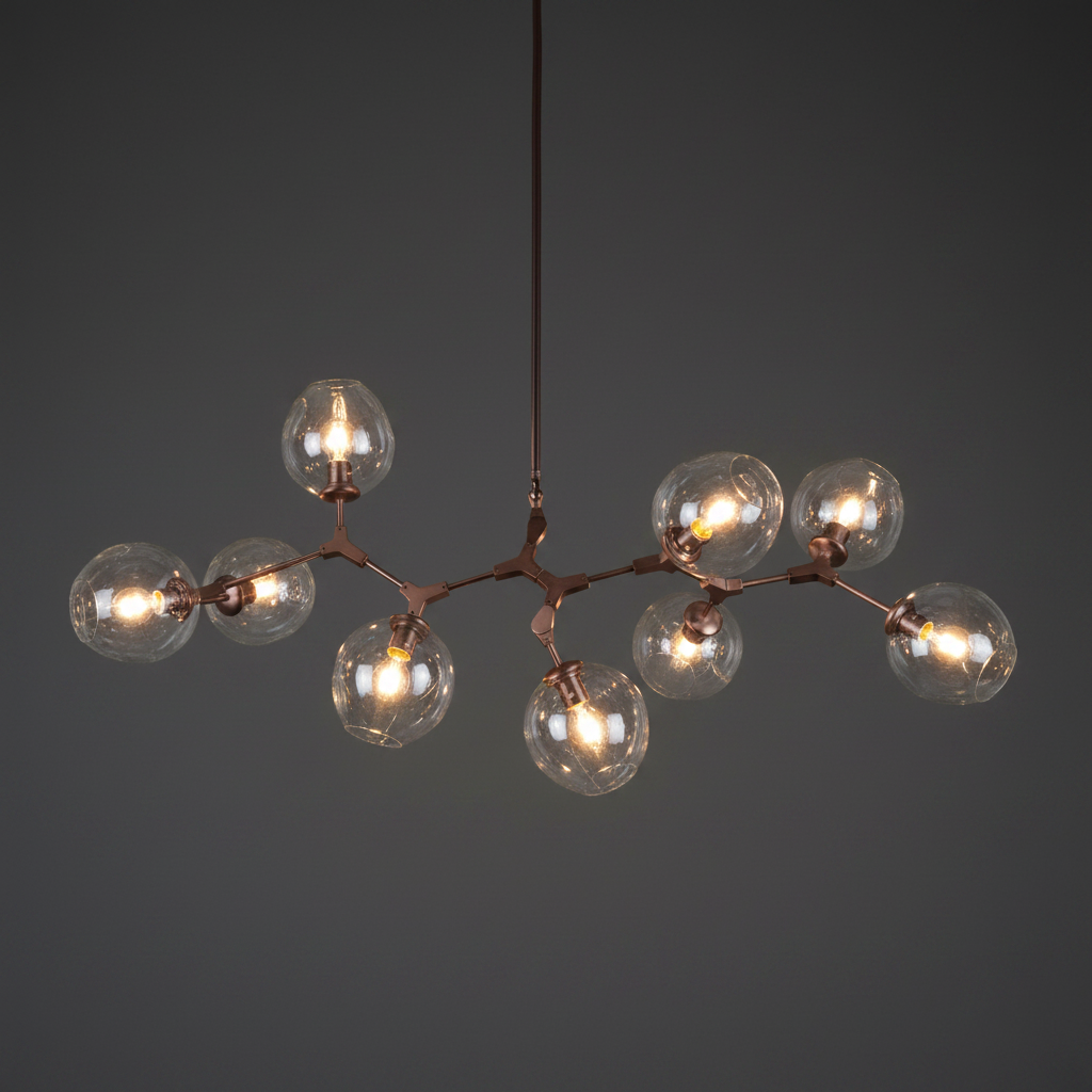 Modern chandelier with multiple glass bulbs on a dark background