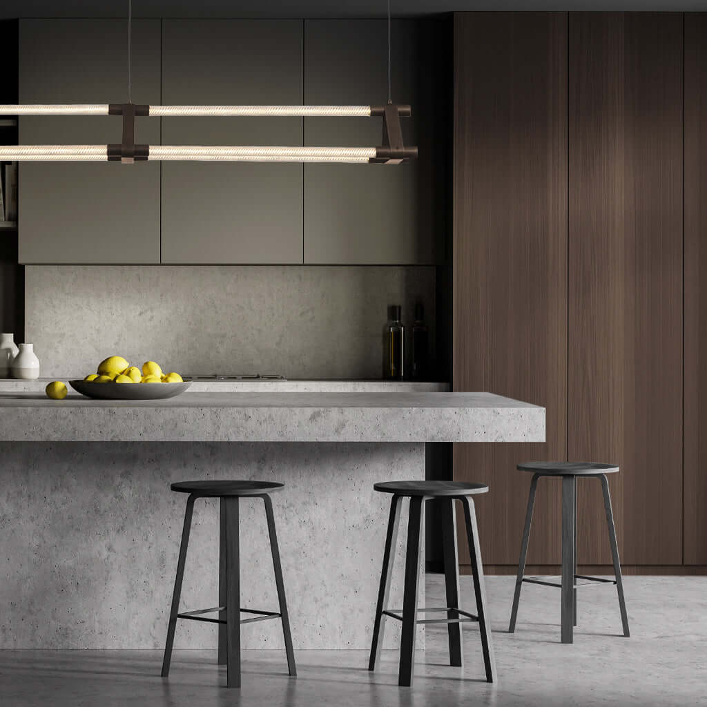 Linear pendant over contemporary kitchen island