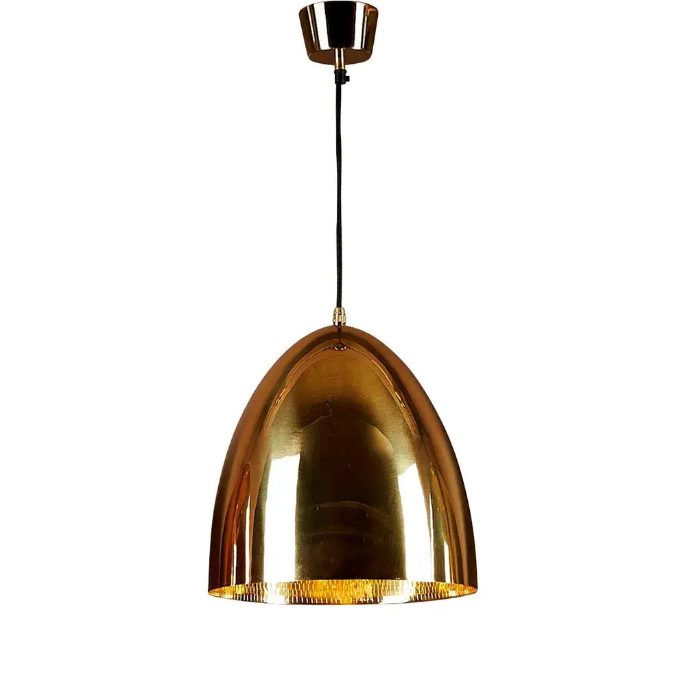 Brass pendant light with hand beaten textured interior