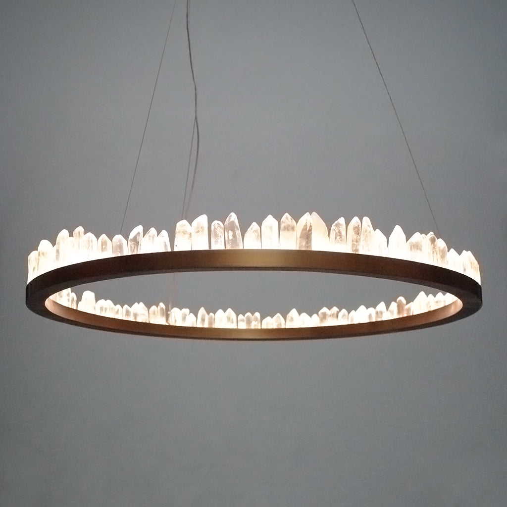 Modern chandelier with crystal design on a gray background