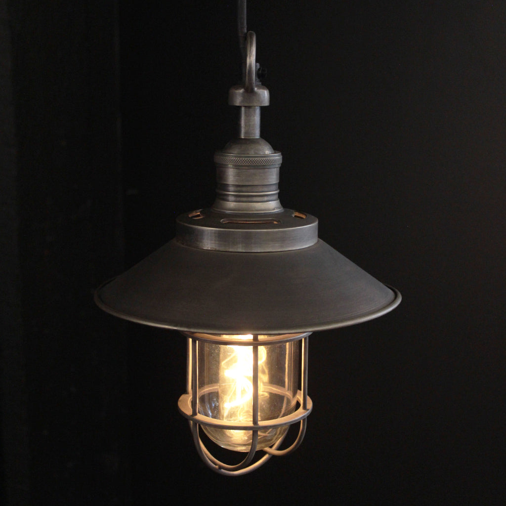 Nautical industrial small pendant light silver nickel finish