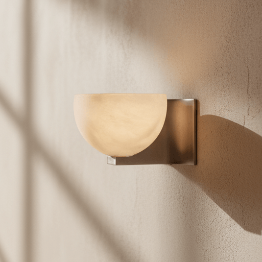 Brushed nickel and stone wall light