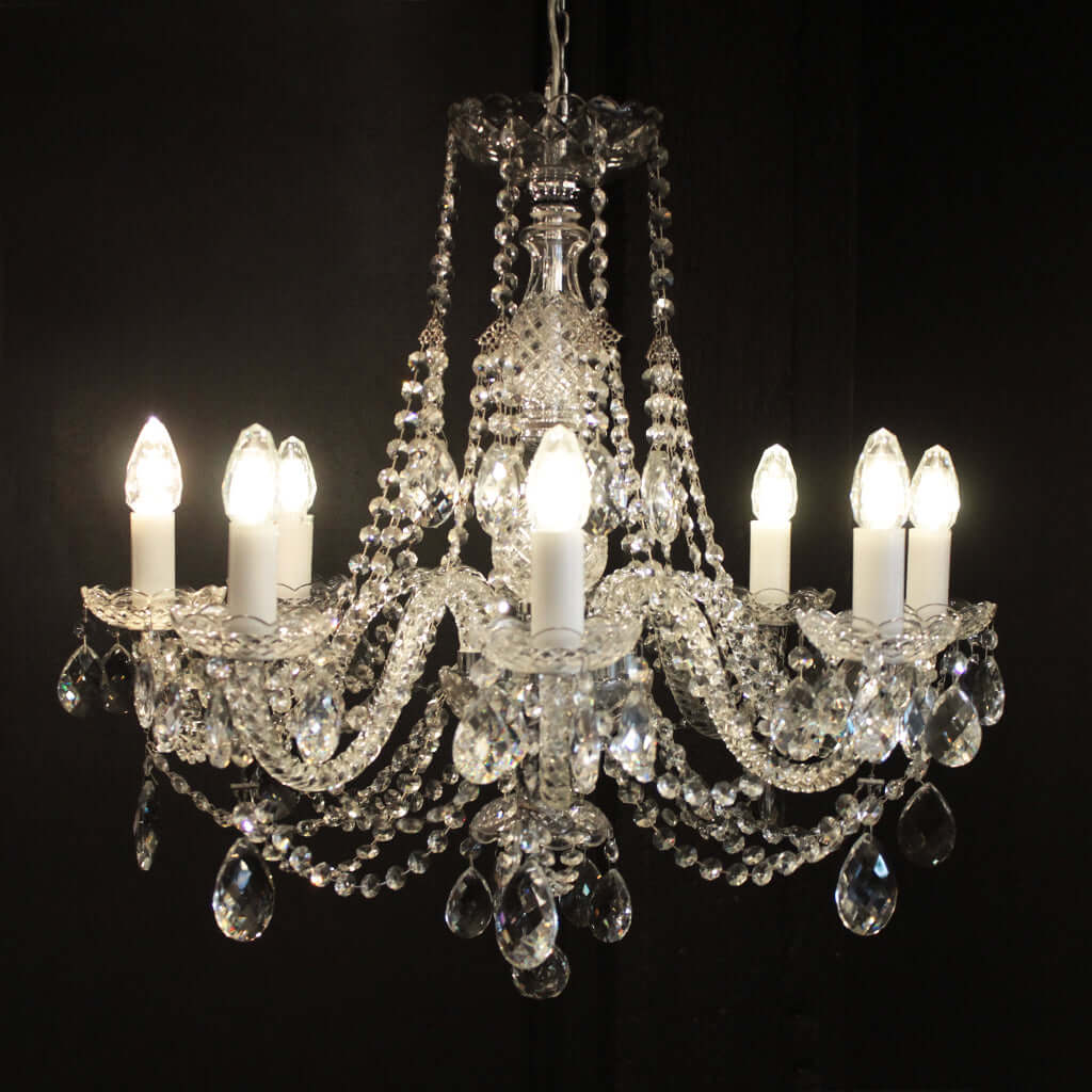 Chrome and clear crystal chandelier with eight bulbs