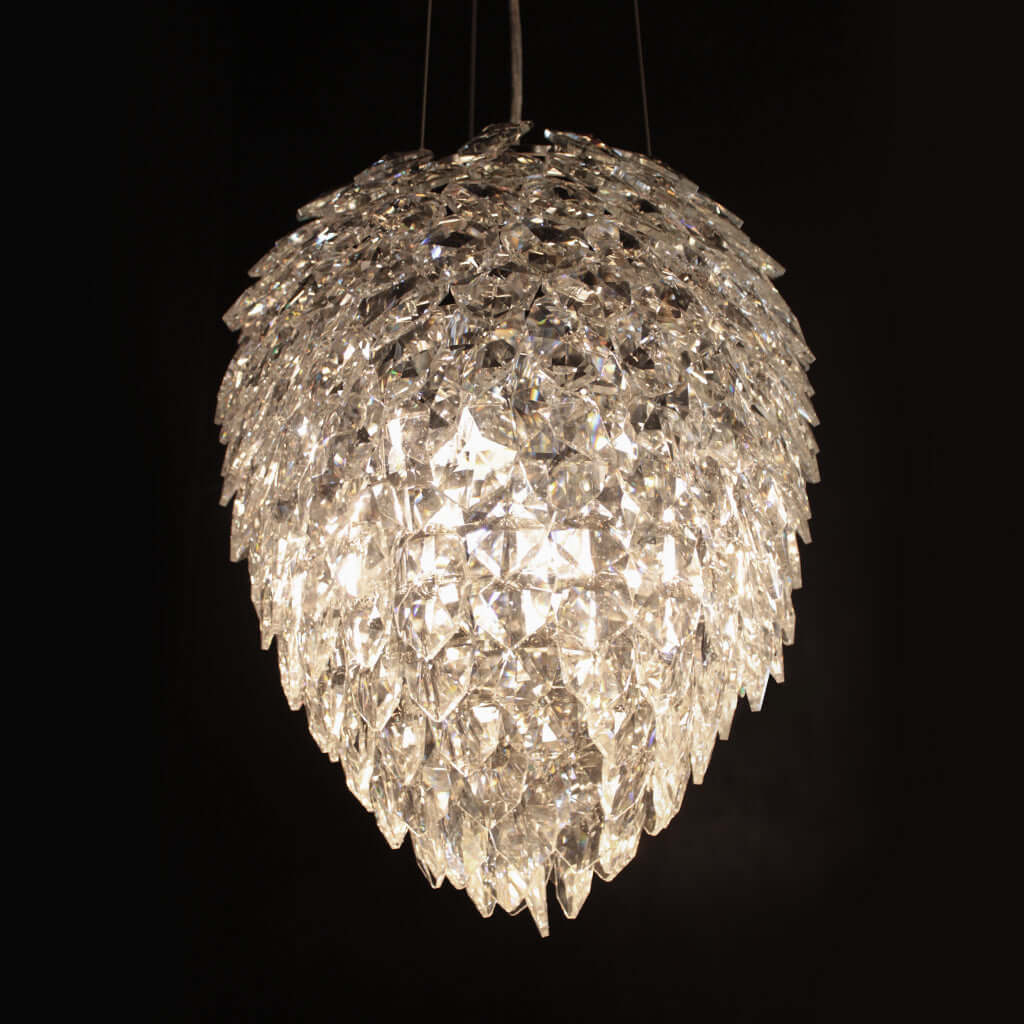 Crystal chandelier against a black background