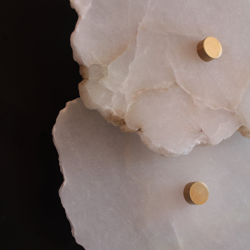 Luma Wall Light - Double with natural marble featuring unique raw edges and brass mount, designed by Auckland Lighting Specialists.