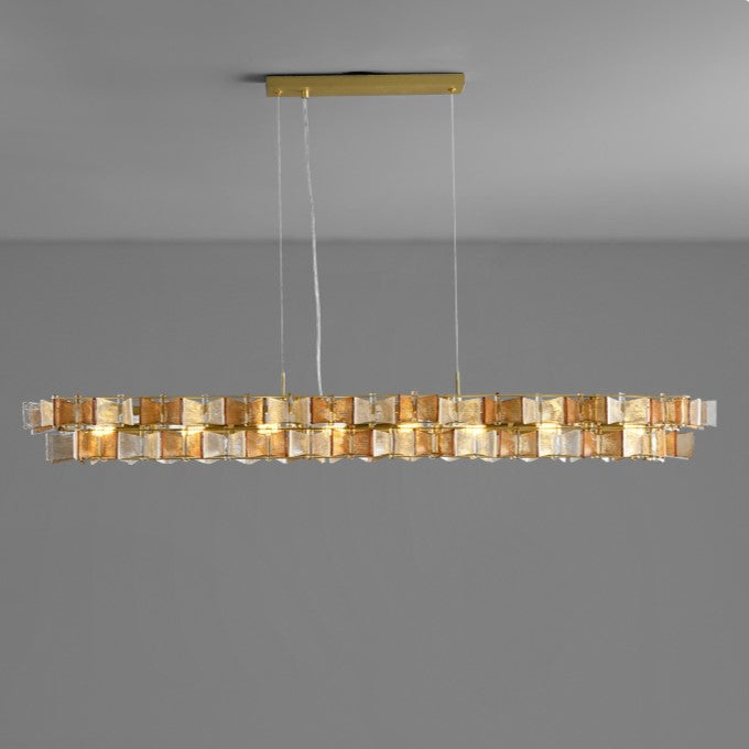 Long pendant chandelier Amber glass