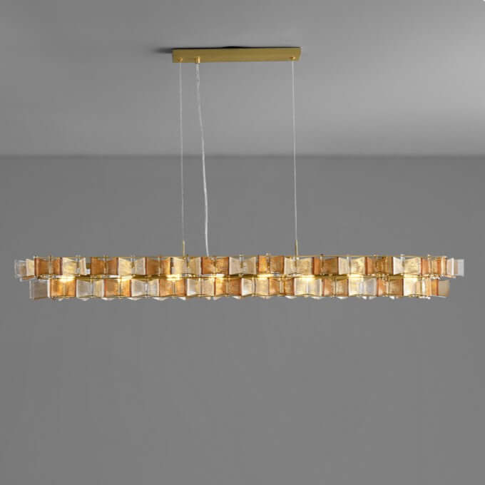 Long pendant chandelier Amber glass
