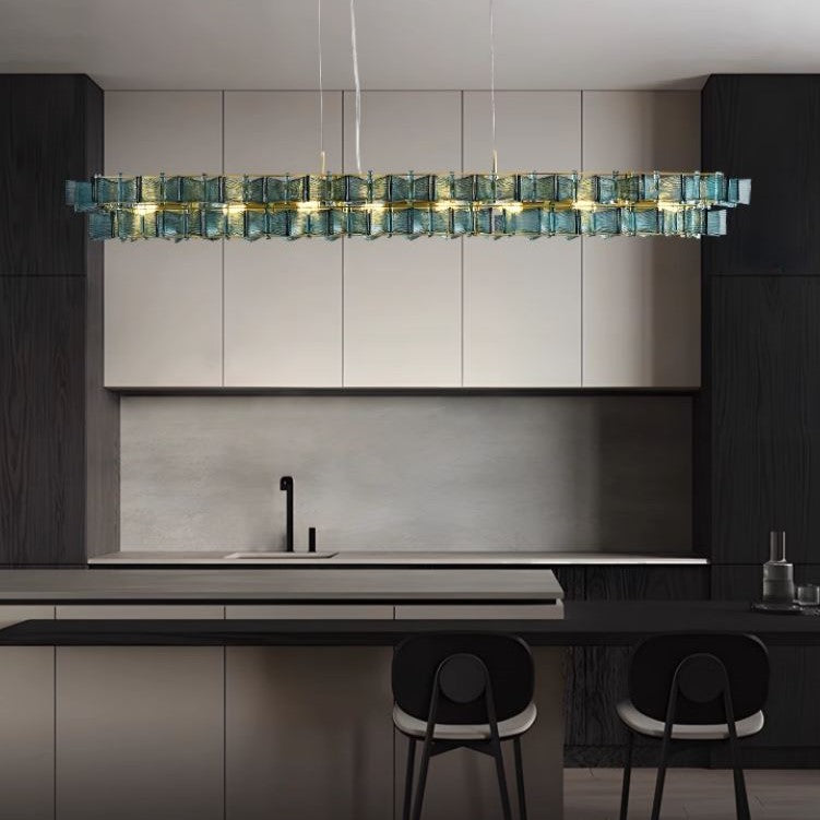 Long pendant chandelier Amber glass