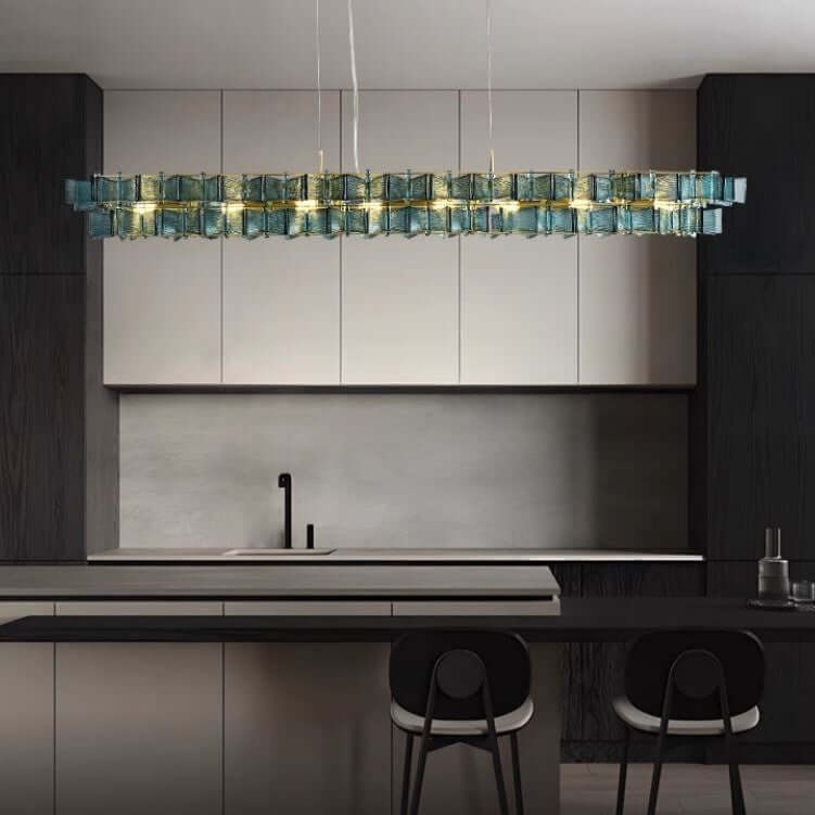 Long pendant chandelier Amber glass