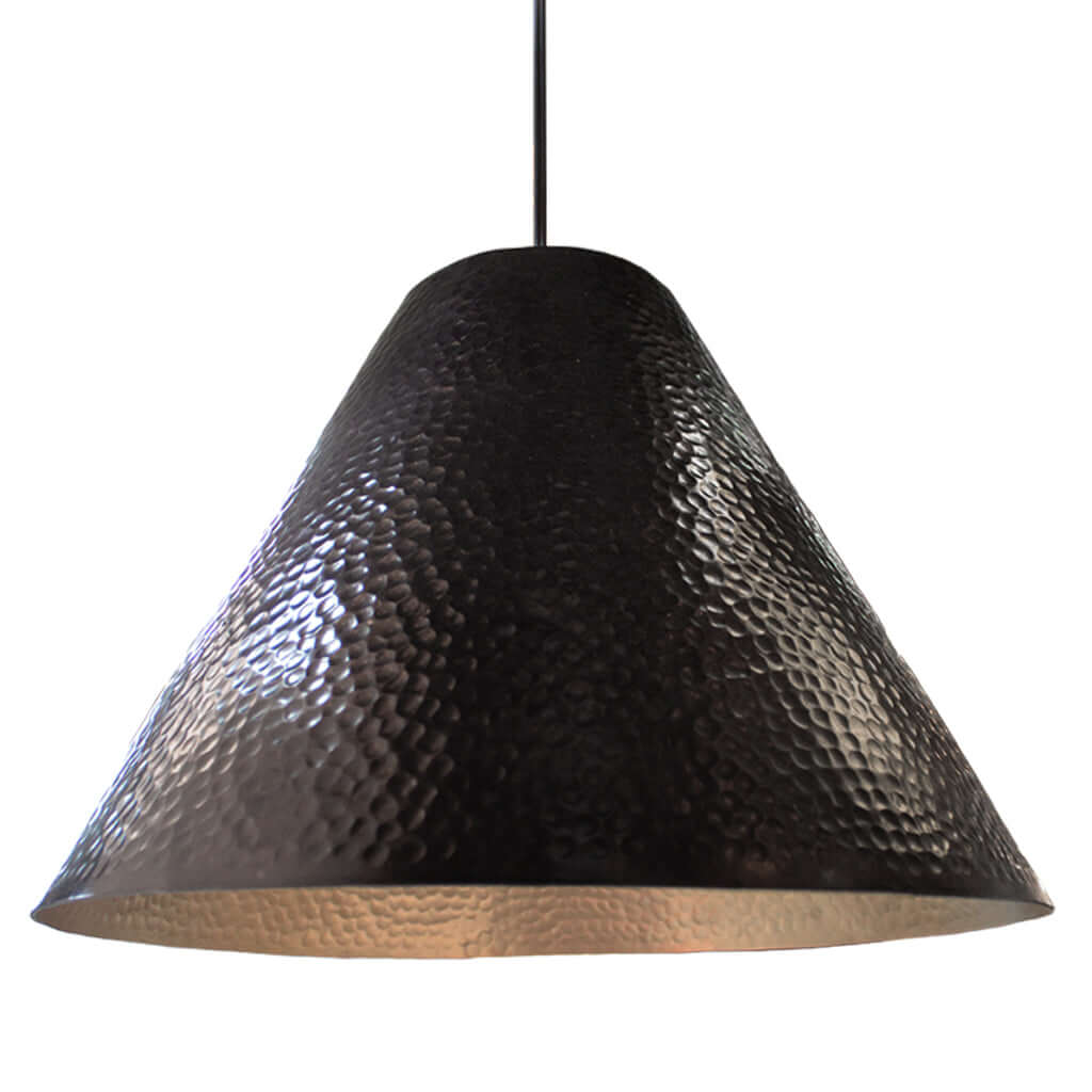 Black textured pendant light on a white background