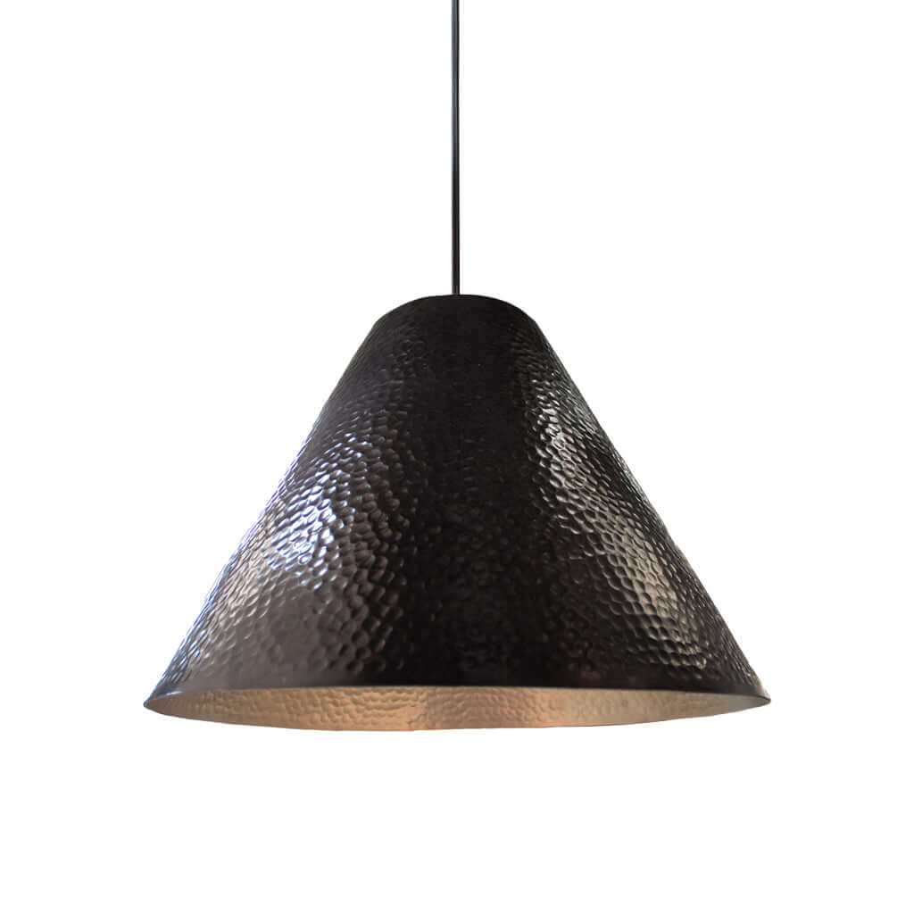 Black textured pendant light on a white background