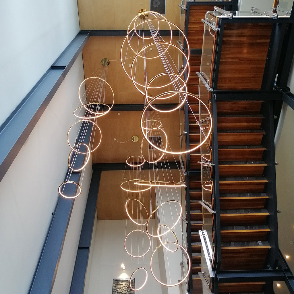 Murano Plus Halo Titanium Gold Pendants Commercial Foyer