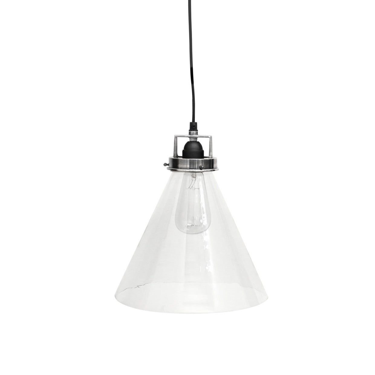 A Norfolk pendant light with solid brass fittings and a clear glass shade, designed in an antique silver finish.