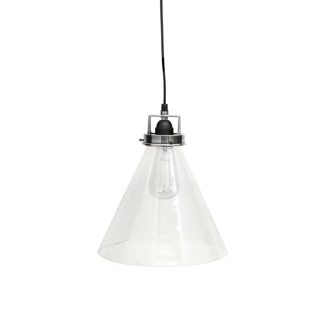 A Norfolk pendant light with solid brass fittings and a clear glass shade, designed in an antique silver finish.