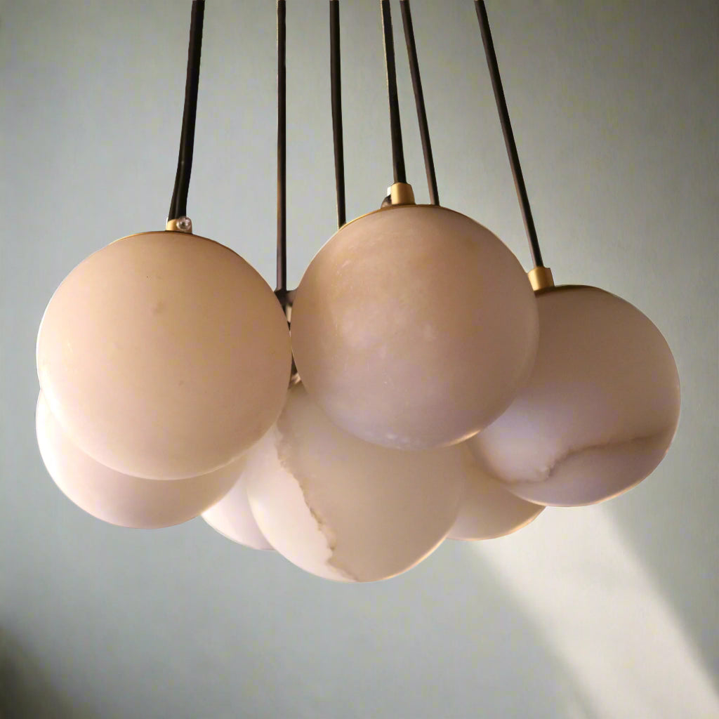 Murano Plus Olage Pendant / Marble globes with black cable and brass fittings