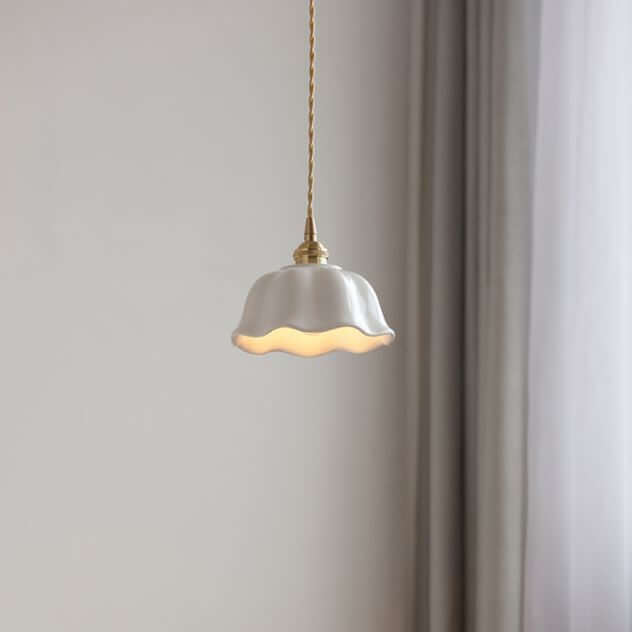 Rippled ceramic white pendant light
