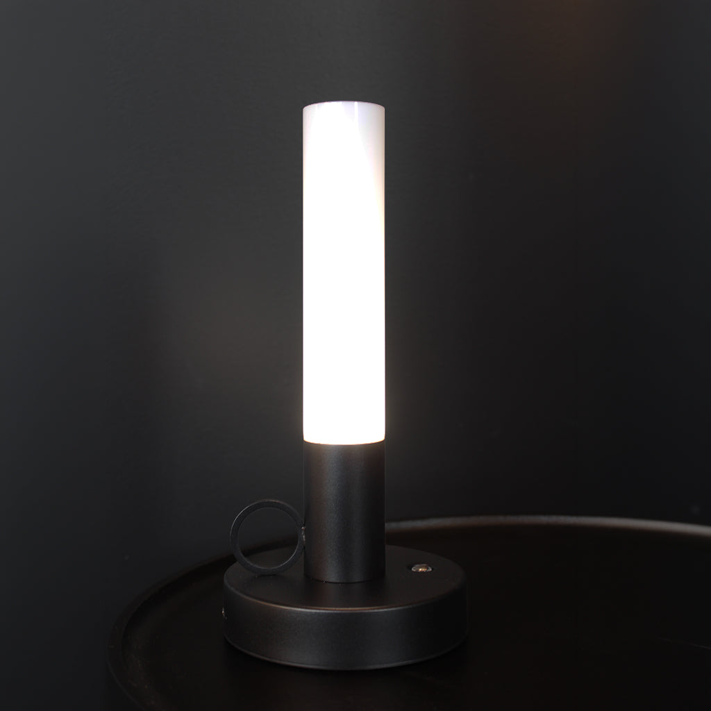 Black candlestick-style rechargeable portable LED table lamp