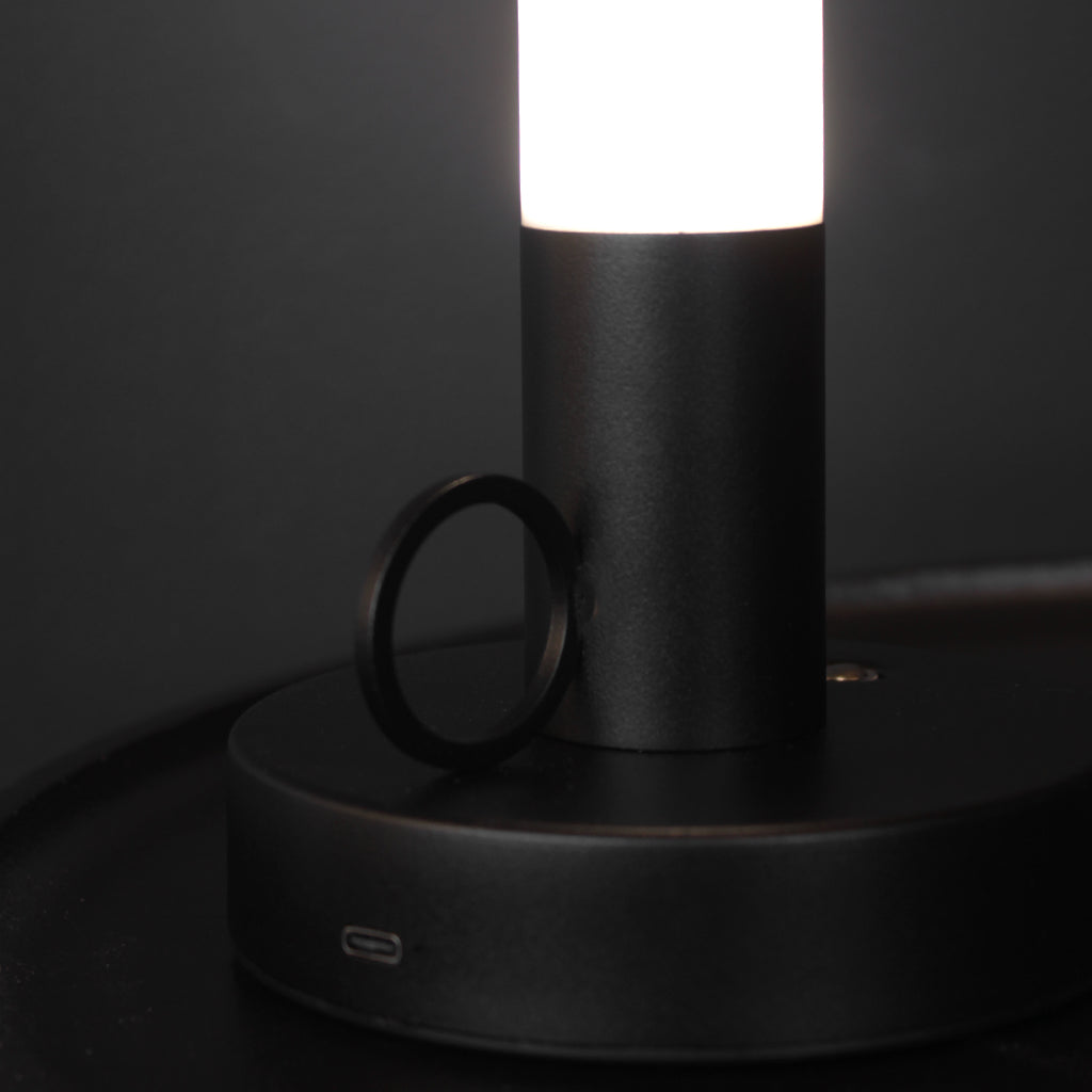 Black candlestick-style rechargeable portable LED table lamp