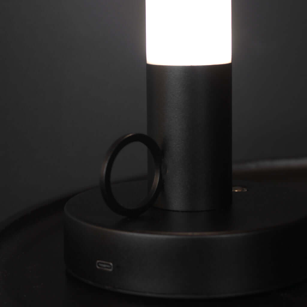 Black candlestick-style rechargeable portable LED table lamp