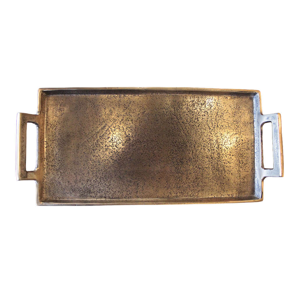 Bronze tray with handles on a white background