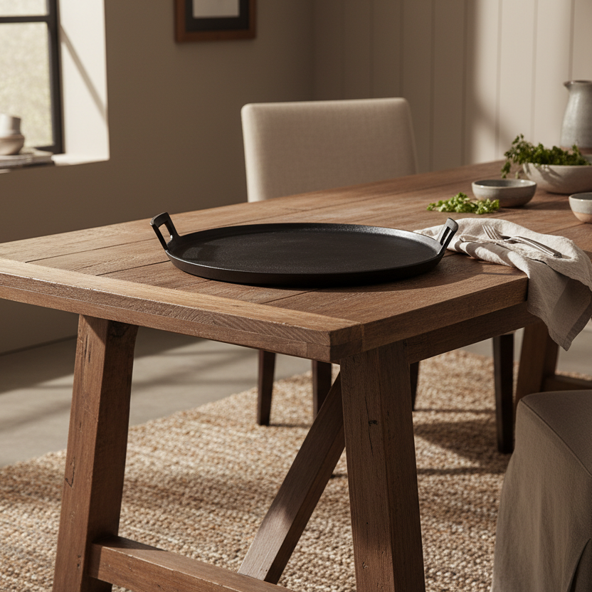 Thali Round Platter with Handles Black