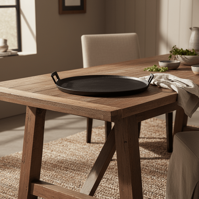 Thali Round Platter with Handles Black