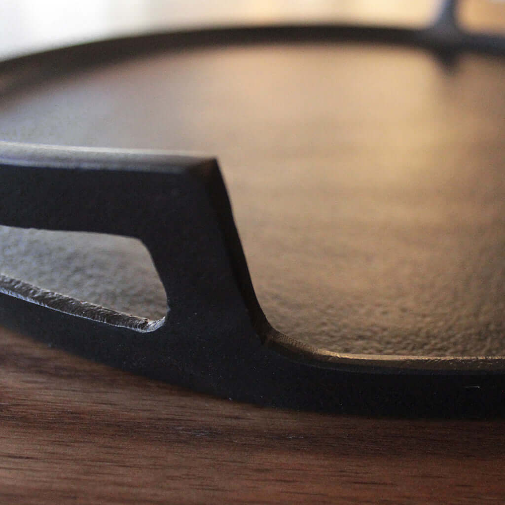 Close-up of a black metal tray