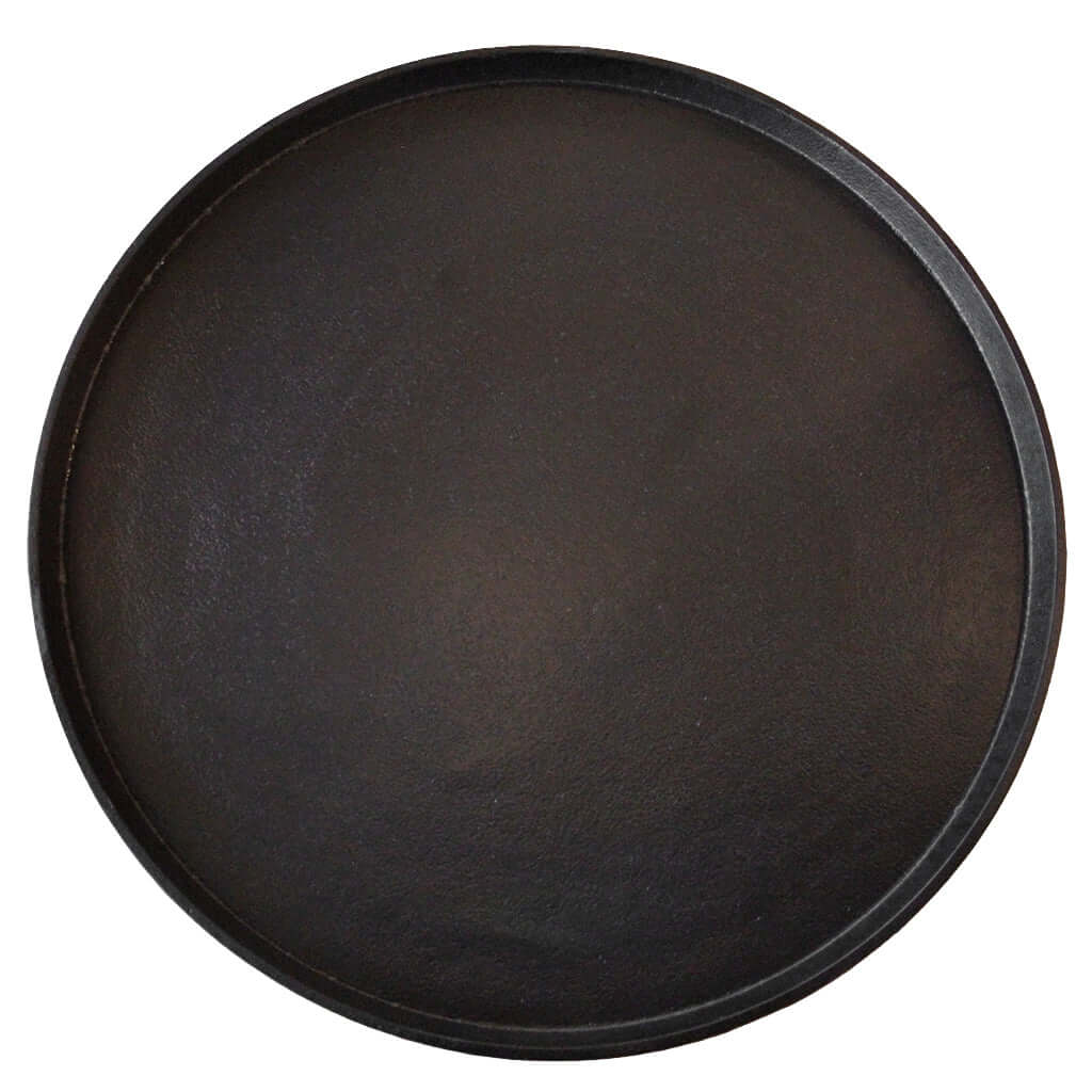Black round tray on a white background