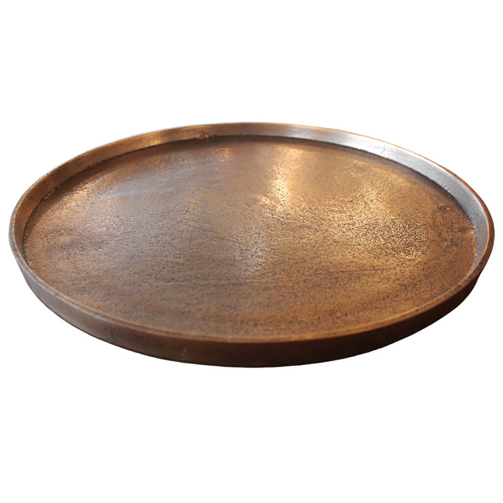 Bronze-colored round tray on a white background