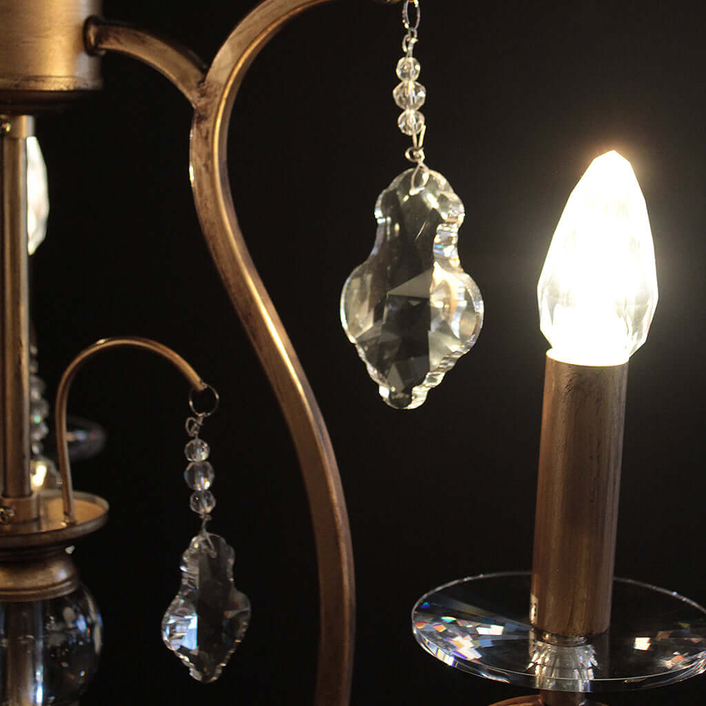 Rustic gold chandelier with crystal accents