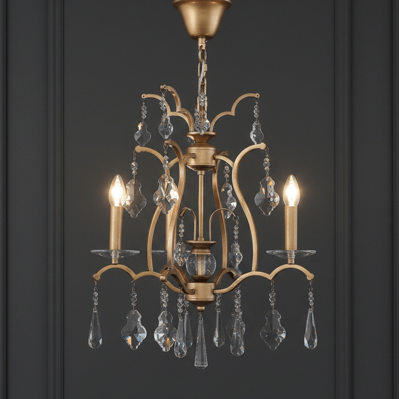Decorative chandelier with crystal accents on a black background