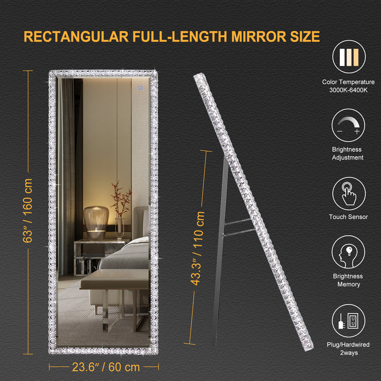 Sparkle Crystal LED Mirror Rectangle 1600 long