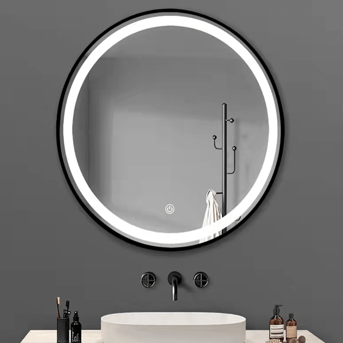 Nova Frost Frame - LED Mirror Round with Frosted Edge and Black Frame