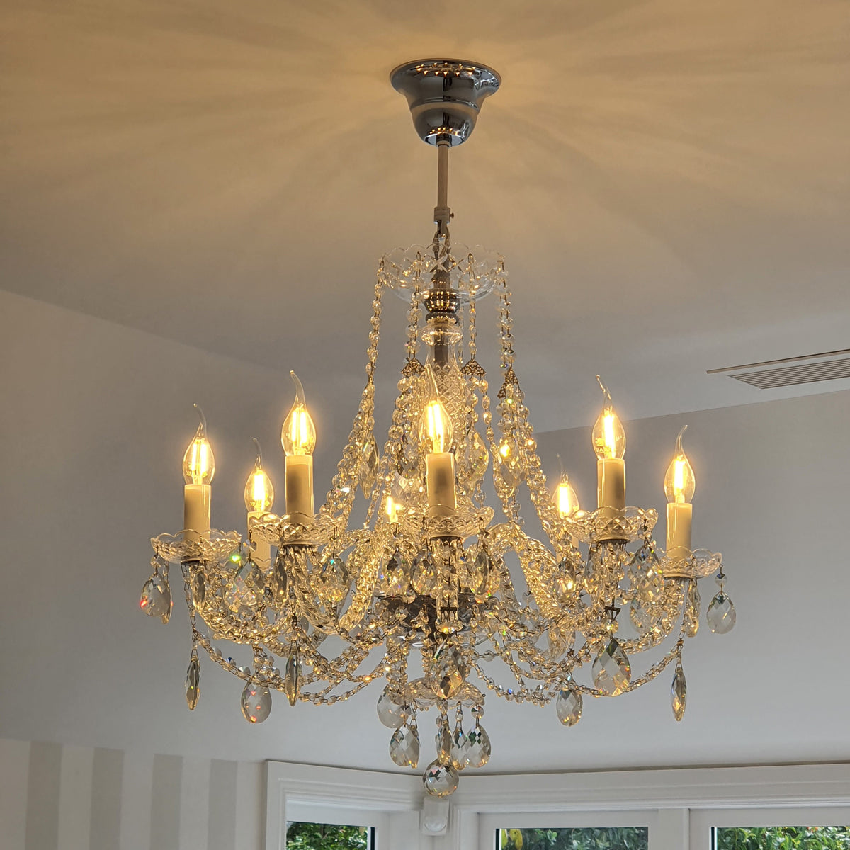 Premium quality crystal chandelier with chrome silver accents