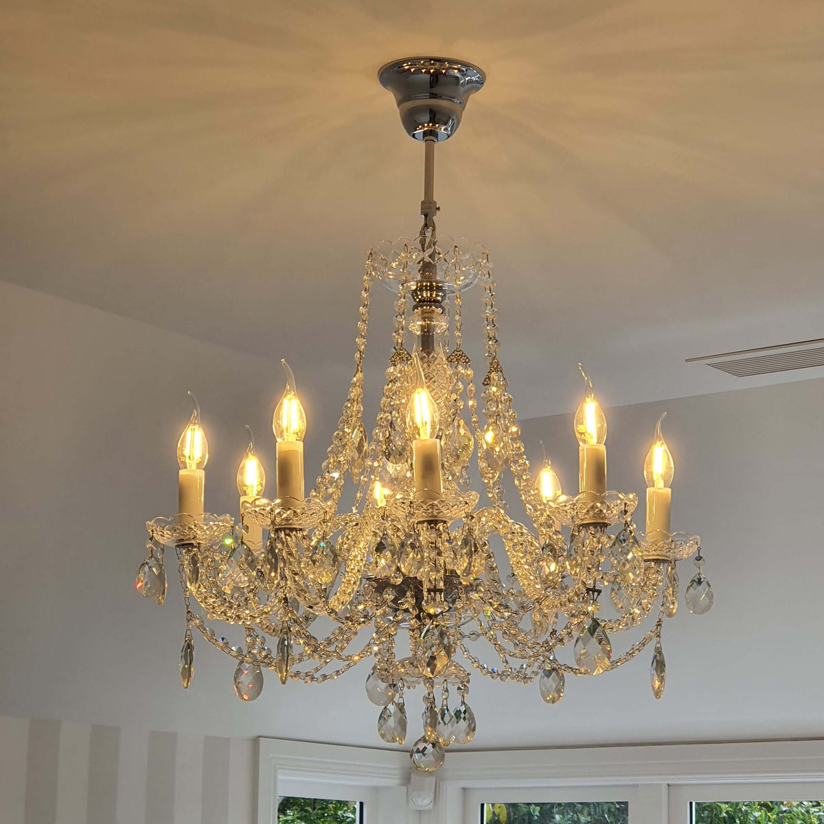 Premium quality crystal chandelier with chrome silver accents
