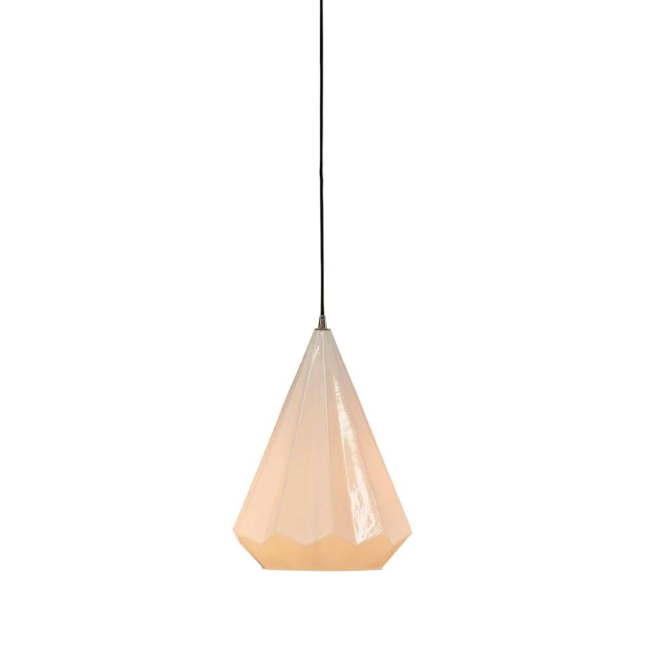 White handmade glass faceted pendant light