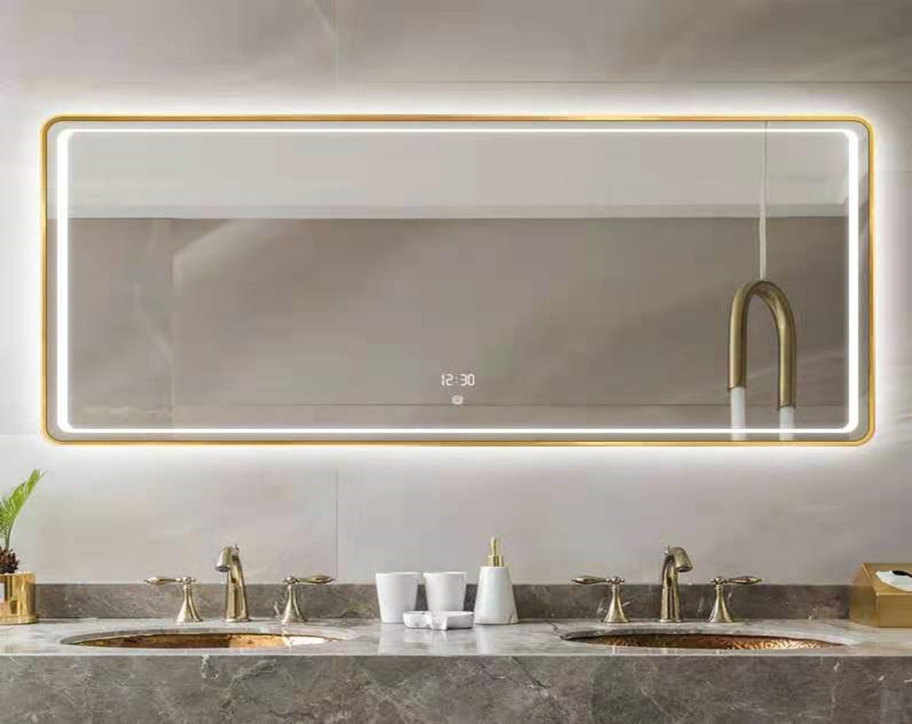 NUANCE LED Mirror Rectangle Gold Frame Backlit