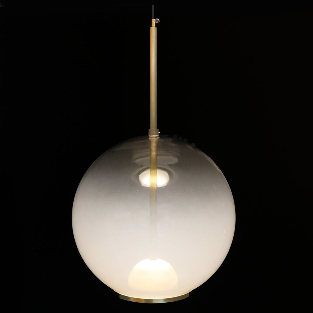 Gradient white to clear glass pendant with brass fittings