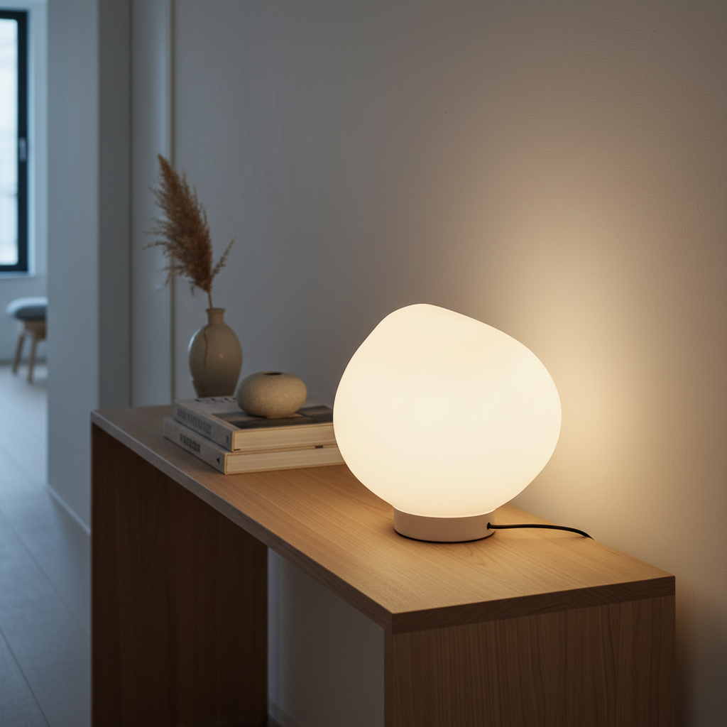 Organic handcast white glass table lamp
