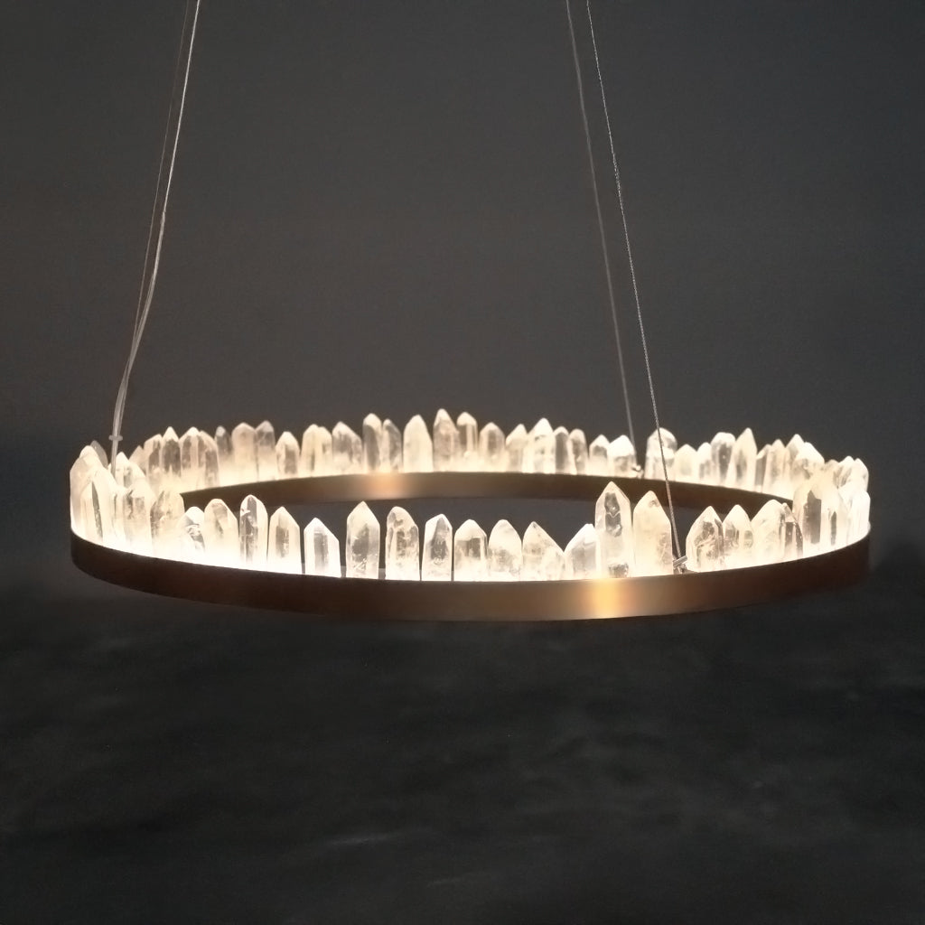 Modern chandelier with crystal elements on a dark background