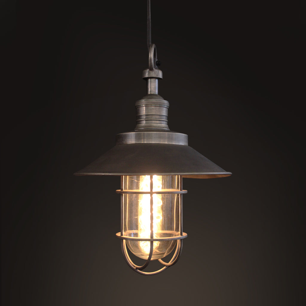 Nautical industrial small pendant light silver nickel finish