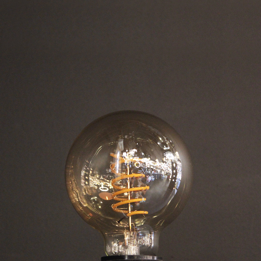 G80 Amber Glass Spiral Filament 4W 3000K Dimmable E27 Light Bulb