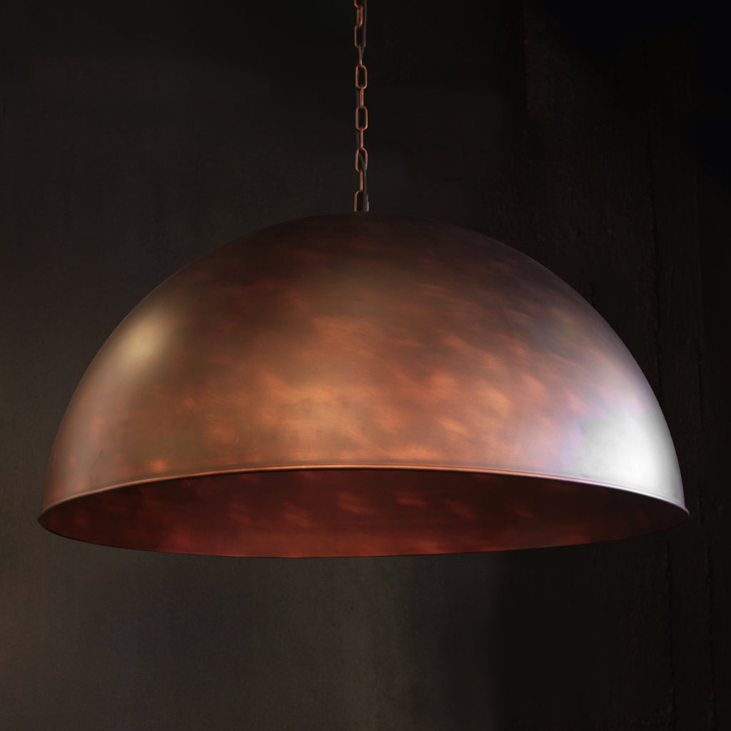 Large scale domed metal pendant light shade with dark textured finish
