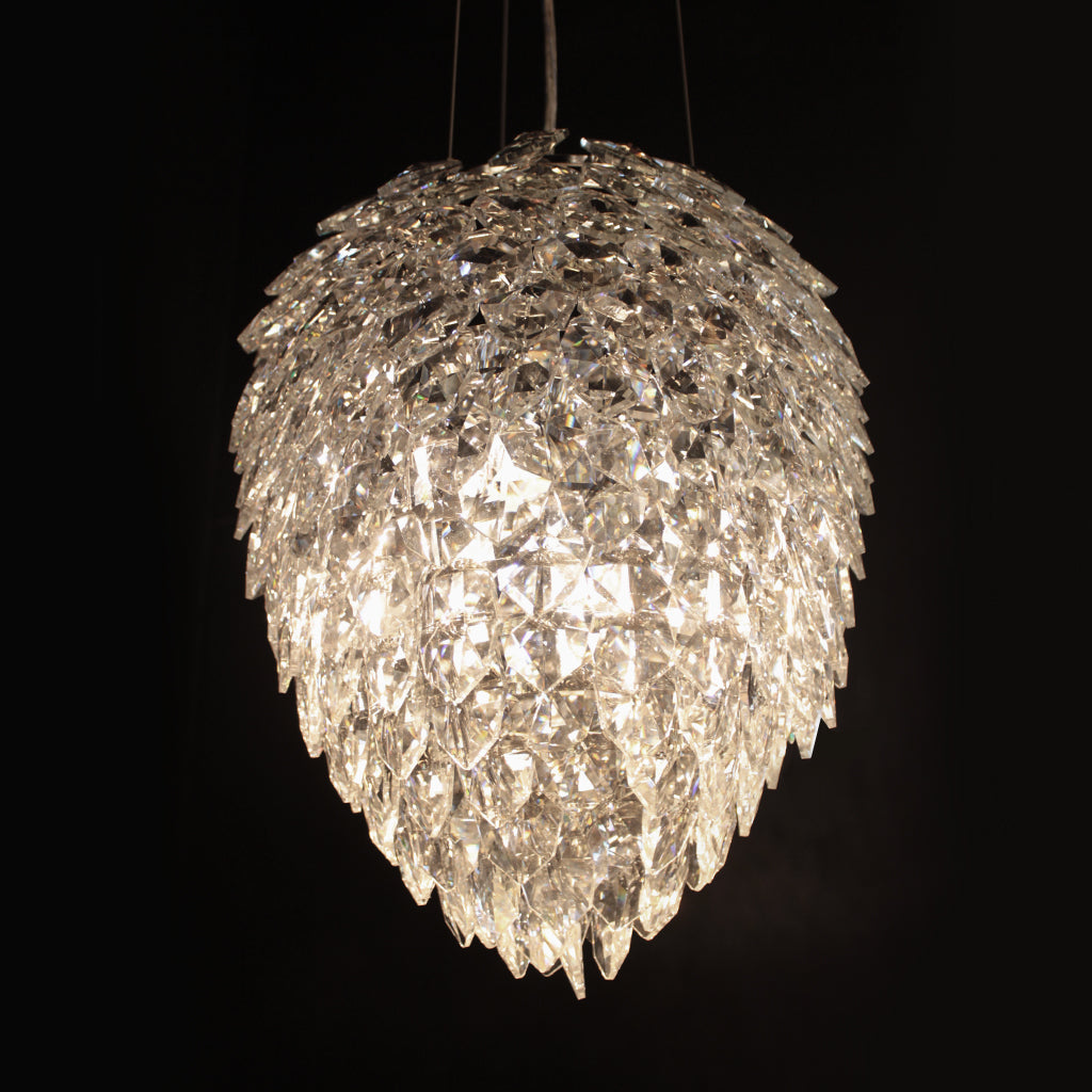 Crystal chandelier against a black background